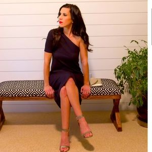 Ann Taylor Navy One Shoulder Dress